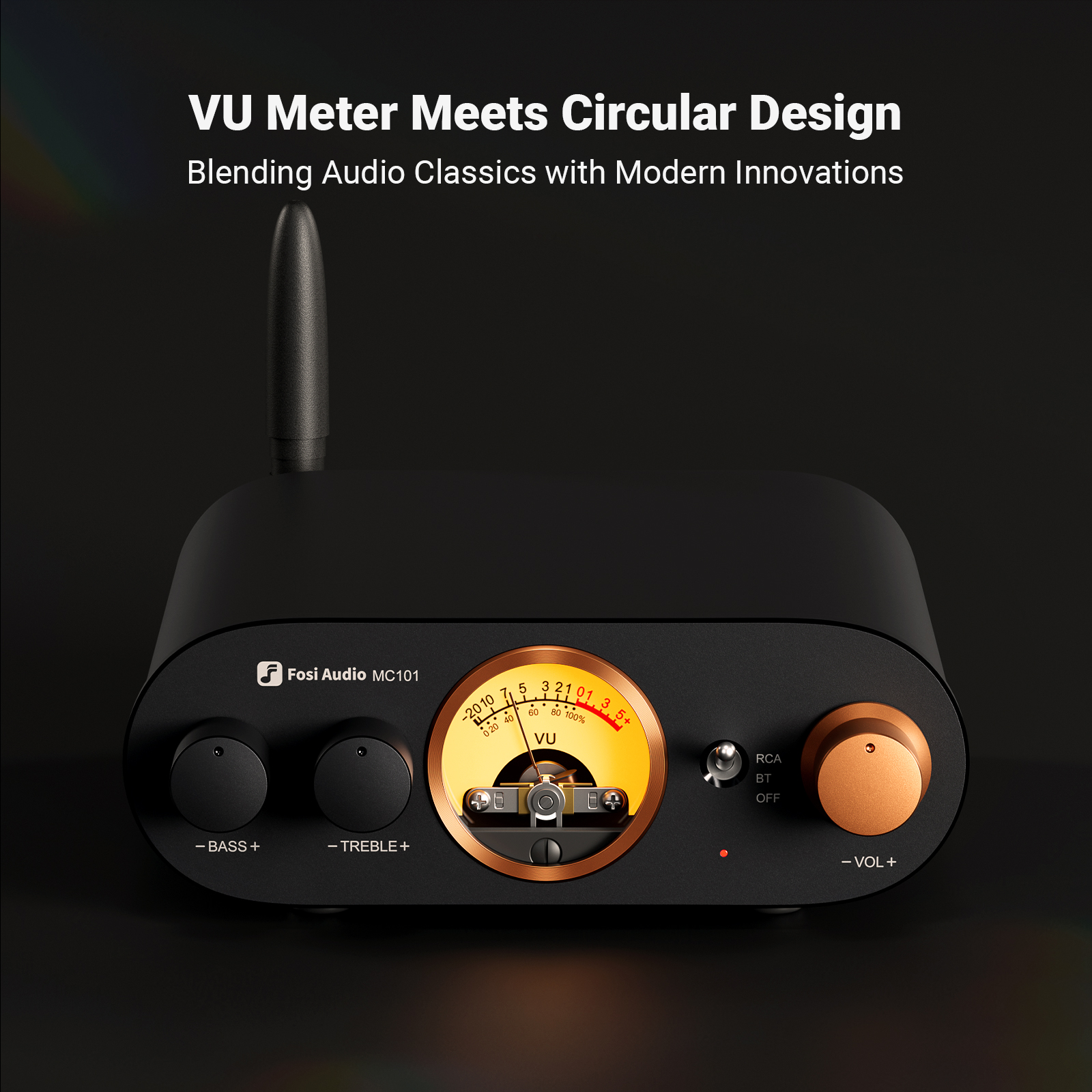 Fosi Audio MC101 Bluetooth Stereo Amplifier with VU Meter - View 1
