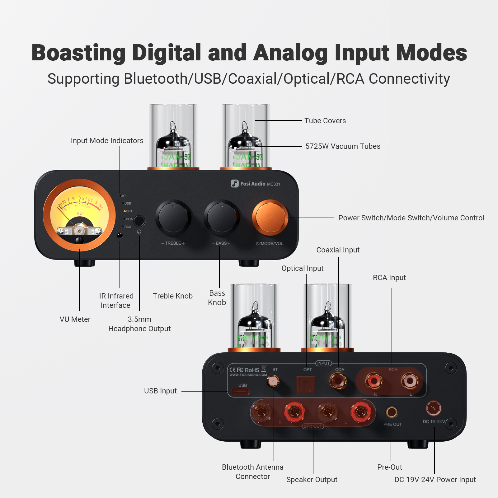 Fosi Audio MC331 Tube Integrated Bluetooth Amp - View 5