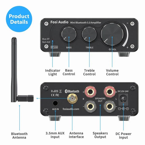 Fosi Audio BT10A Bluetooth Amplifier - View 5